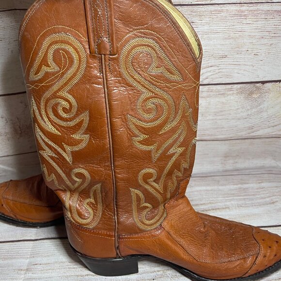 Vintage Dan Post Lizard Leather Ostritch Toe Cowboy Boots Size 9.5 D Round Toe - Picture 8 of 12